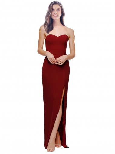 Straight Pencil Skirt Long Sweetheart Crepe Formal Dress with High Side Split UK