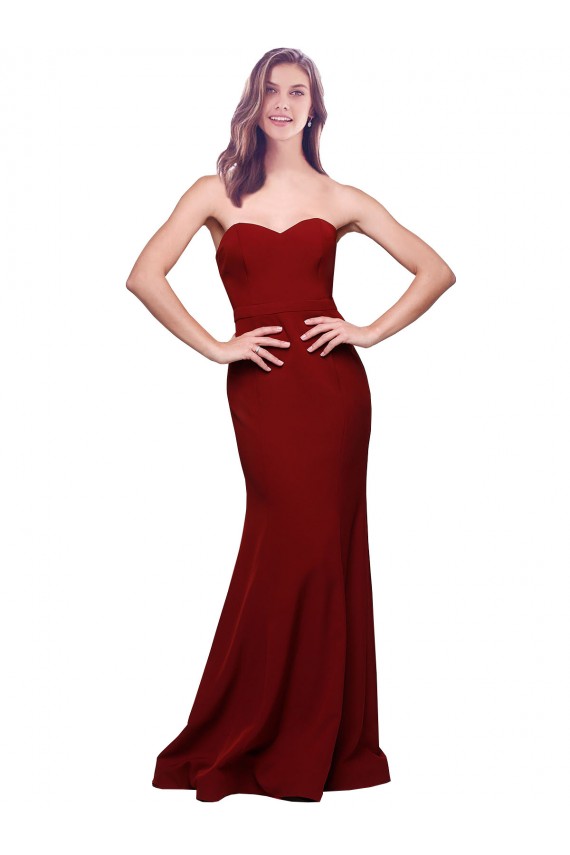 Long Full Length Sweetheart Slim Crepe Formal Dress with Strapless Bodice UK