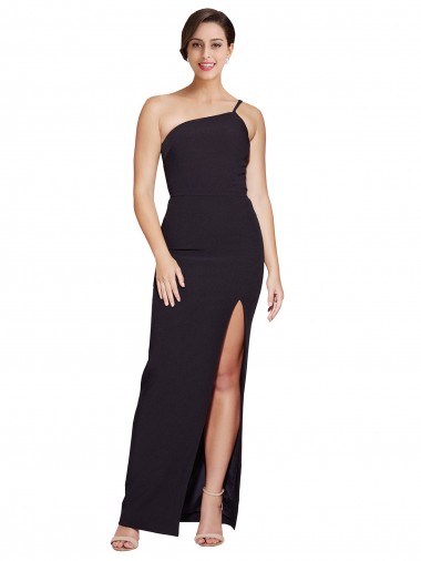 Long Floor Length Crepe Formal Dress with Side Split and One Strap UK