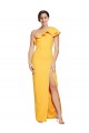 One Shoulder Floor Length Crepe Formal Dress with Thigh High Split UK