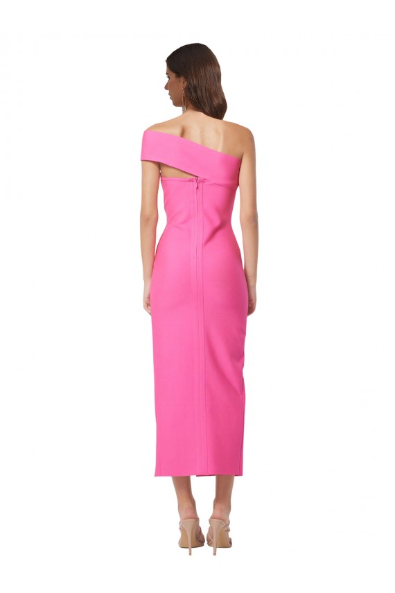 One Shoulder Neckline Short Midi Length Crepe Cocktail Formal Dress UK