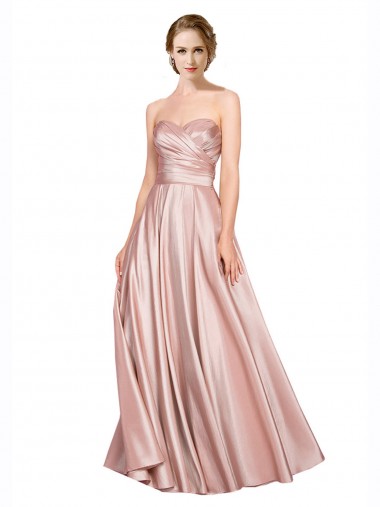 Long Plated Strapless Sweetheat Stretch Satin Formal Dress UK