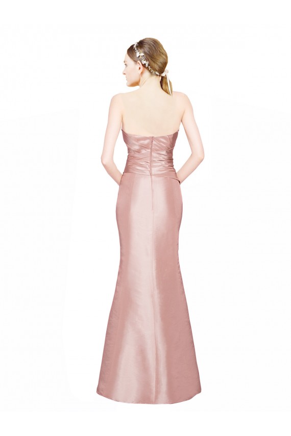 Long Strapless Stretch Satin Formal Dress with Pleats and Low Back UK