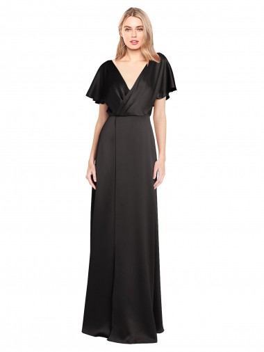 Cap Sleeves Open Back Long Stretch Satin Formal Dress UK