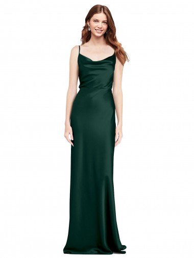 Fitted Cowl Neck Long Stretch Satin Semi Formal Dress with V-Back UK