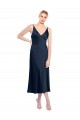 V-Neck Midi Length Short Stretch Satin Cocktail Formal Dress V-Back UK