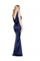 Sheath High Neck Stretch Satin Formal Dress Low Back UK