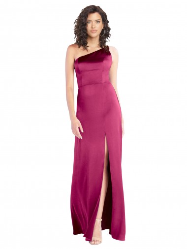 Sleek One Shoulder A-Line Long Stretch Satin Formal Dress with Spaghetti Straps Back UK