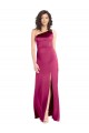 Sleek One Shoulder A-Line Long Stretch Satin Formal Dress with Spaghetti Straps Back UK