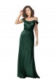 Off the Shoulder Sleeves Long Stretch Satin Formal Dress with Pleated Draped Neckline UK