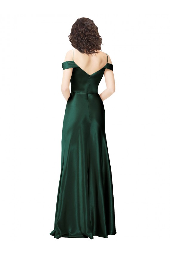 Off the Shoulder Sleeves Long Stretch Satin Formal Dress with Pleated Draped Neckline UK
