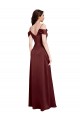 Draped Off the Shoulder Sleeves Slim A-Line Stretch Satin Formal Dress with Side Slit UK