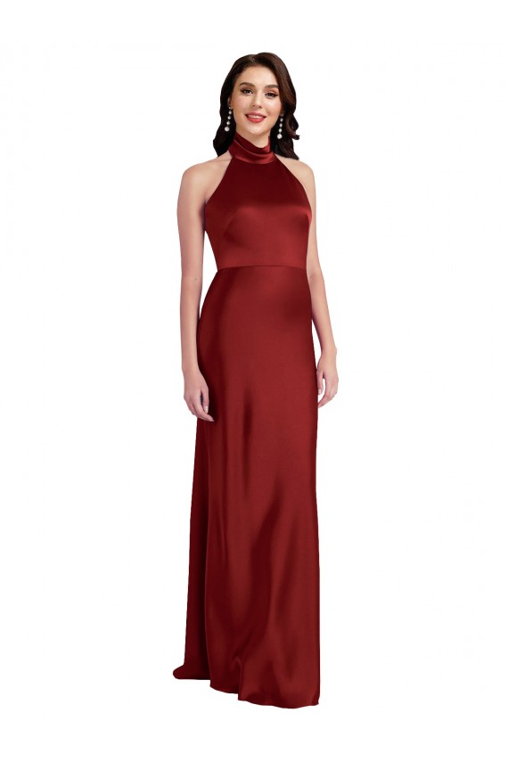Backless Halter Long Stretch Satin Formal Dress UK