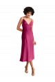 Midi Length V-Neck Short Stretch Satin Cocktail Formal Dress with Low Scoop Back UK