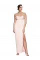 Cowl Neck Strapless Stretch Satin Formal Dress with High Split UK