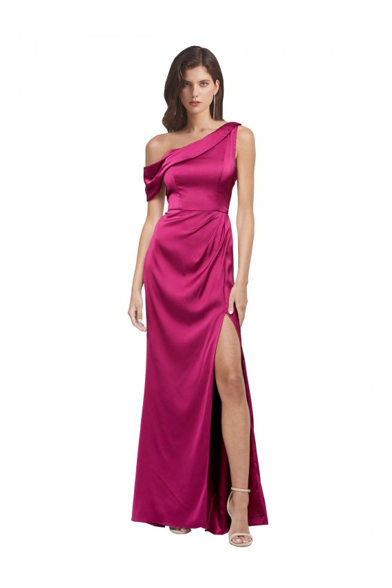 Off the Shoulder Short Sleeves Stretch Satin Formal Dress with Side Slit UK