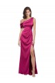 Off the Shoulder Short Sleeves Stretch Satin Formal Dress with Side Slit UK