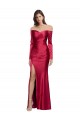 Long Sleeves Off the Shoulder Stretch Satin Formal Dress with High Side Split UK