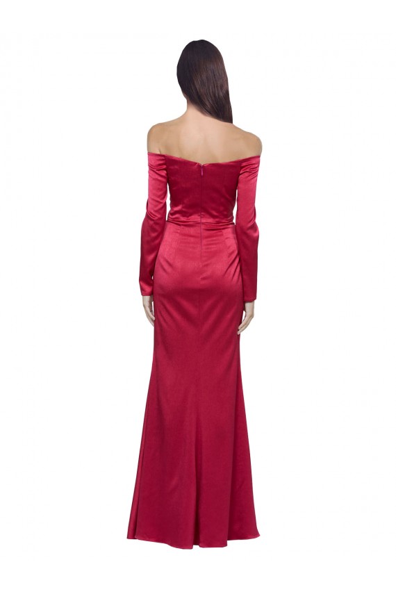Long Sleeves Off the Shoulder Stretch Satin Formal Dress with High Side Split UK