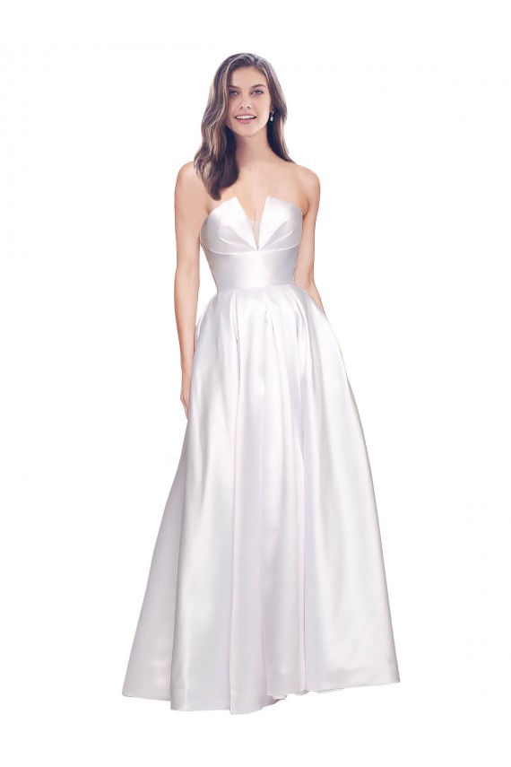 Full Length Strapless V-Cutout Stretch Satin Formal Dress UK