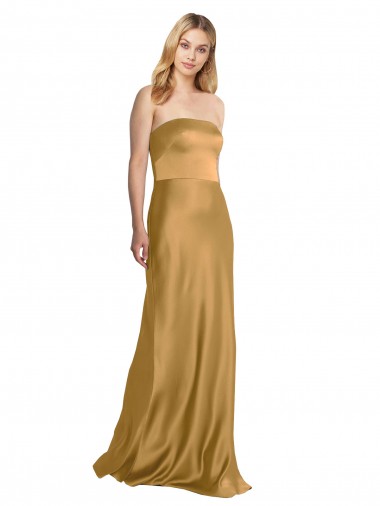 Sleek Strapless Long A-Line Stretch Satin Formal Dress UK