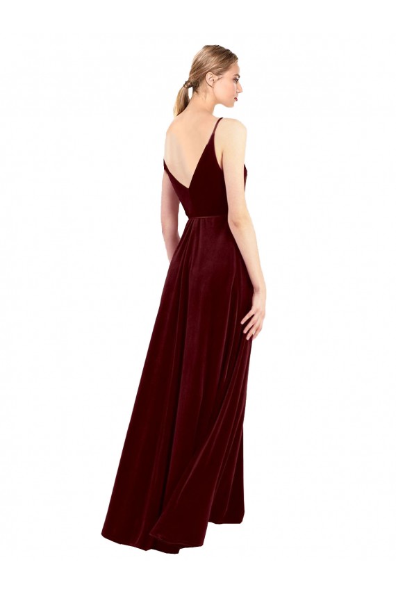 Faux Wrap V-Neck Sleek Long Velvet Formal Dress UK