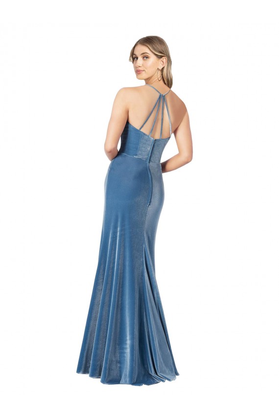 Vintage Velvet High Neck Formal Dress with Strappy Back UK