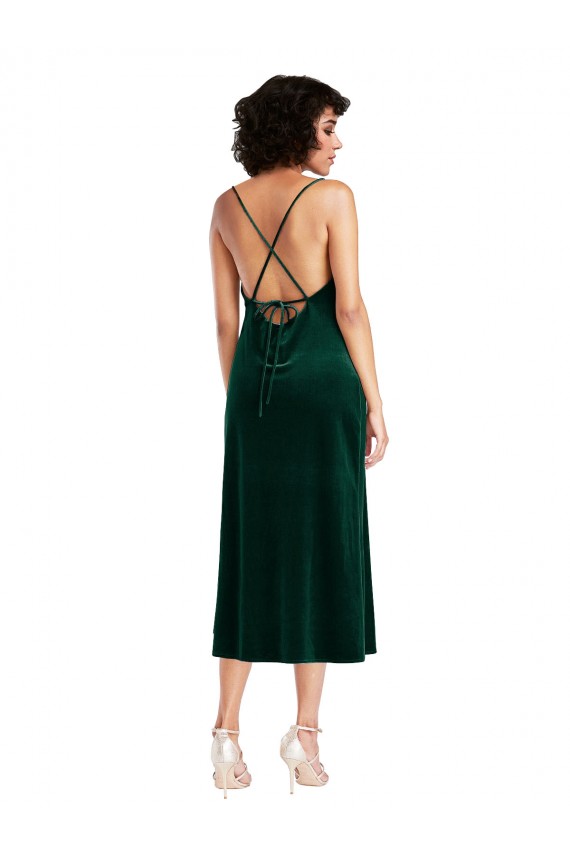 Midi Length Cowl Neck Velvet Short Slip Cocktail Formal Dress UK