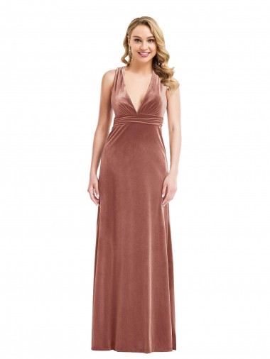 Plunging Neckline Velvet Maxi Formal Dress with Criss Cross Open Back UK