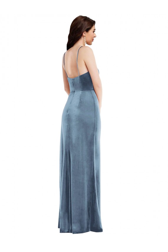 Spaghetti Strap Velvet Maxi Formal Dress with Draped Skirt UK