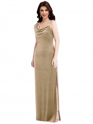 One Shoulder Velvet Maxi Semi Formal Dress with Side Slit UK