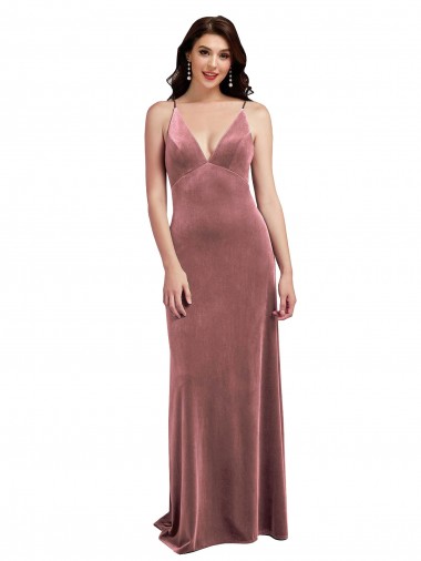 Low Scoop Back Long V-Neck Velvet Semi Formal Dress UK
