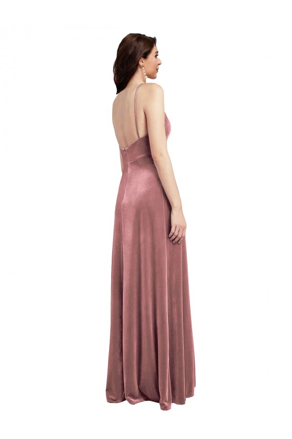 Low Scoop Back Long V-Neck Velvet Semi Formal Dress UK
