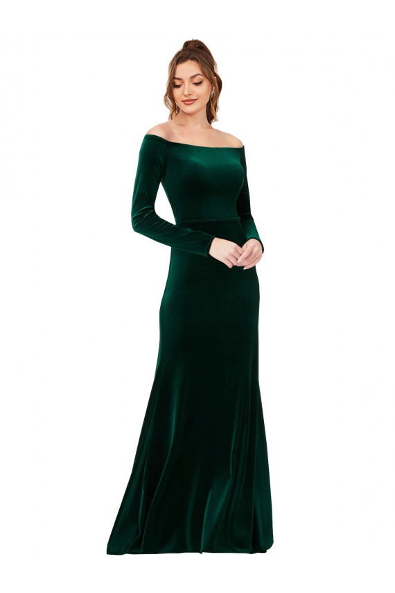 Off the Shoulder Long Sleeves Stretch Velvet Formal Dress UK