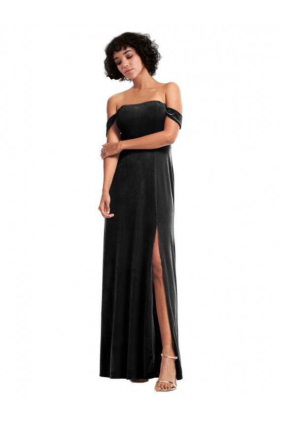 Off the Shoulder Drapped Sleeves Stretch Velvet Formal Dress UK
