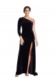 One Sleeve Long Velvet Formal Dress with Thigh High Split UK