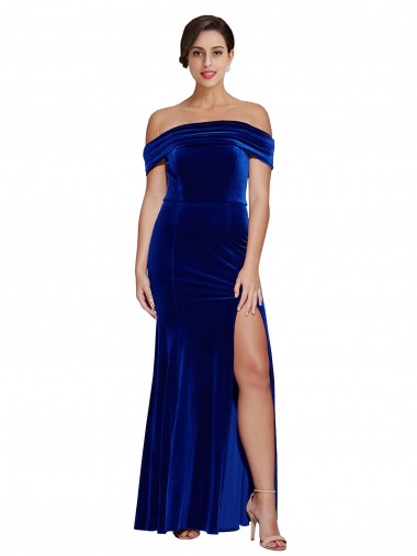 Full Length Long Velvet Formal Dress with Side Split UK