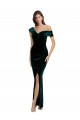 Long Asymmetric Neckline Ruched Velvet Formal Dress UK