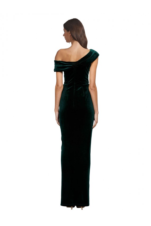 Long Asymmetric Neckline Ruched Velvet Formal Dress UK