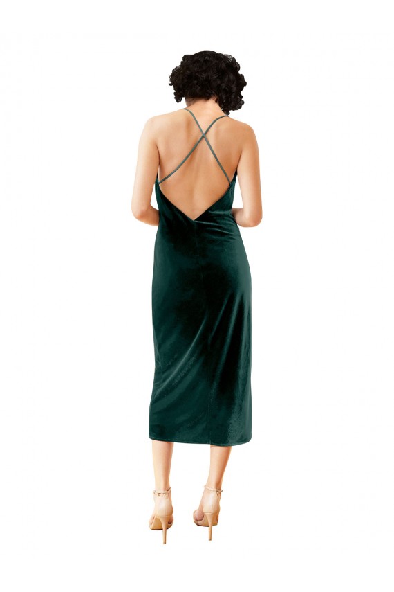 Midi Length Sleek Cowl Neckline Short Velvet Cocktail Formal Dress UK